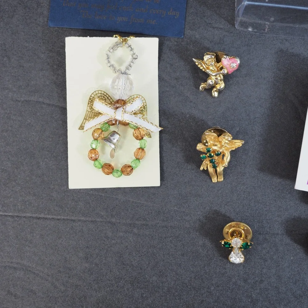 Vintage Angel Pin Brooch Lot Gold Silver Tones Ornaments Religious Holiday USA